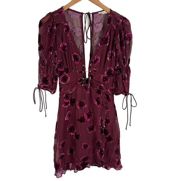 For Love & Lemons Sophie Velvet Floral Mini Dress XS Extra Small READ - Picture 3 of 14